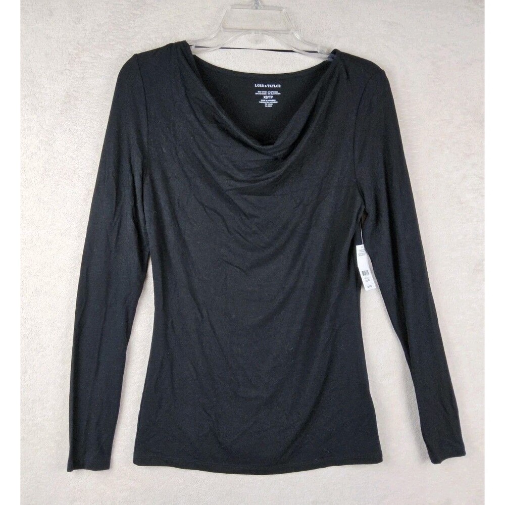 Lord & Taylor Women's Long Sleeve Drapey Blouse Top Black Size XS